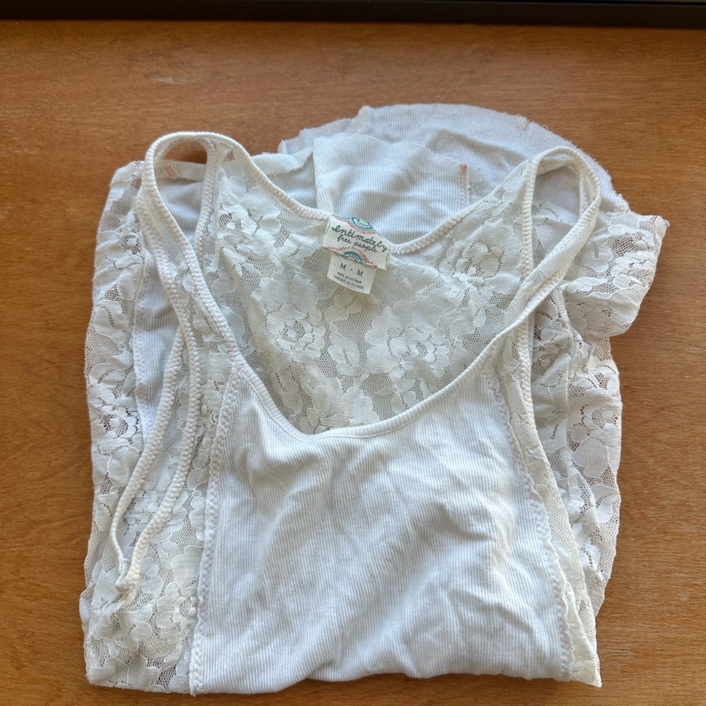 Intimately free people floral lace ribbed tank white size medium
